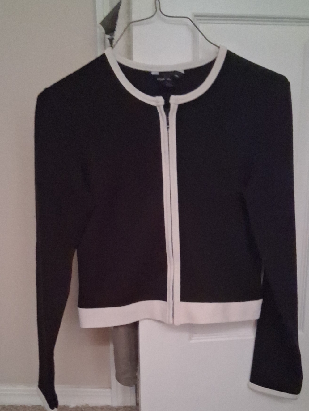 Moda International Black Cropped Jacket with White Trim